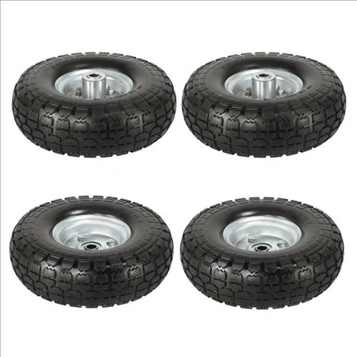 4Pcs 10 Inch Solid Rubber Tyre Wheels with a 5/8-inch Bearings for Lawn/Garden/Beach/Wagon Black