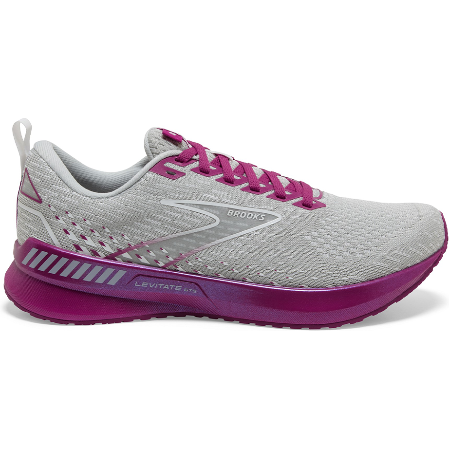 Women's Brooks Levitate GTS 5, Grey/Lavender/Baton Rouge, 7.5 B Medium